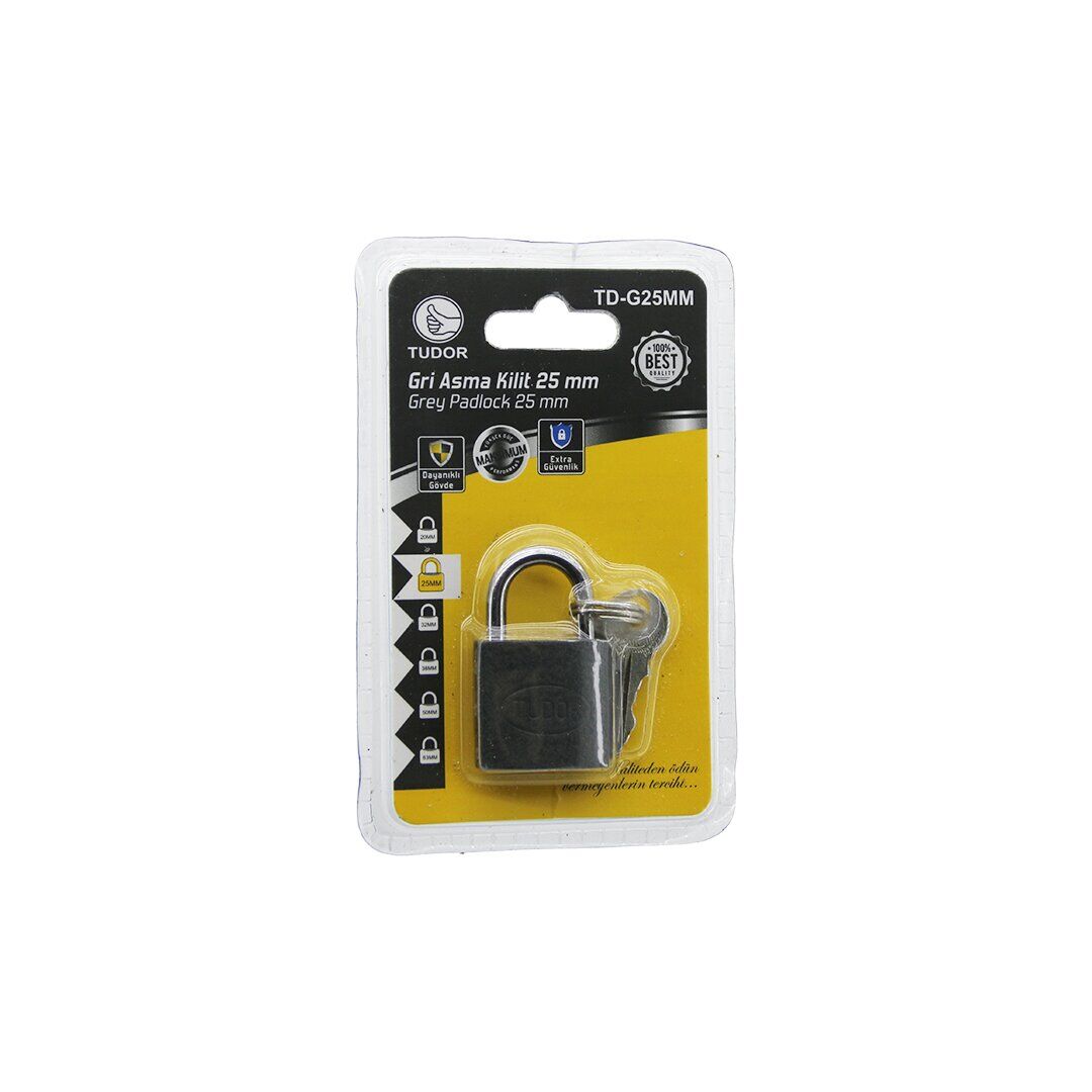 TUDOR TD-G25MM ( VAKUMLU ) ( 25MM & GRİ ) ( KISA KANCALI ) ASMA KİLİT*12X30