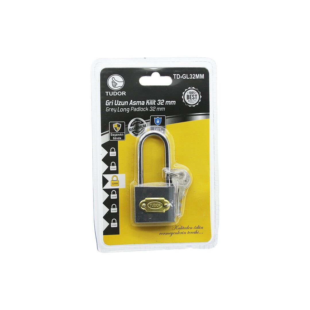 TUDOR TD-GL32MM ( VAKUMLU ) ( 32MM & GRİ ) ( UZUN KANCALI ) ASMA KİLİT*12X20