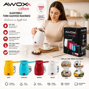 AWOX CAFFEEN ( MAVİ ) ELEKTRİKLİ CEZVE ( TÜRK KAHVESİ ) MAKİNESİ ( PLASTİK ) ( ÇİFT AĞIZ ) ( 0.4LT & 5 FİNCAN ) ( 1000W )*24