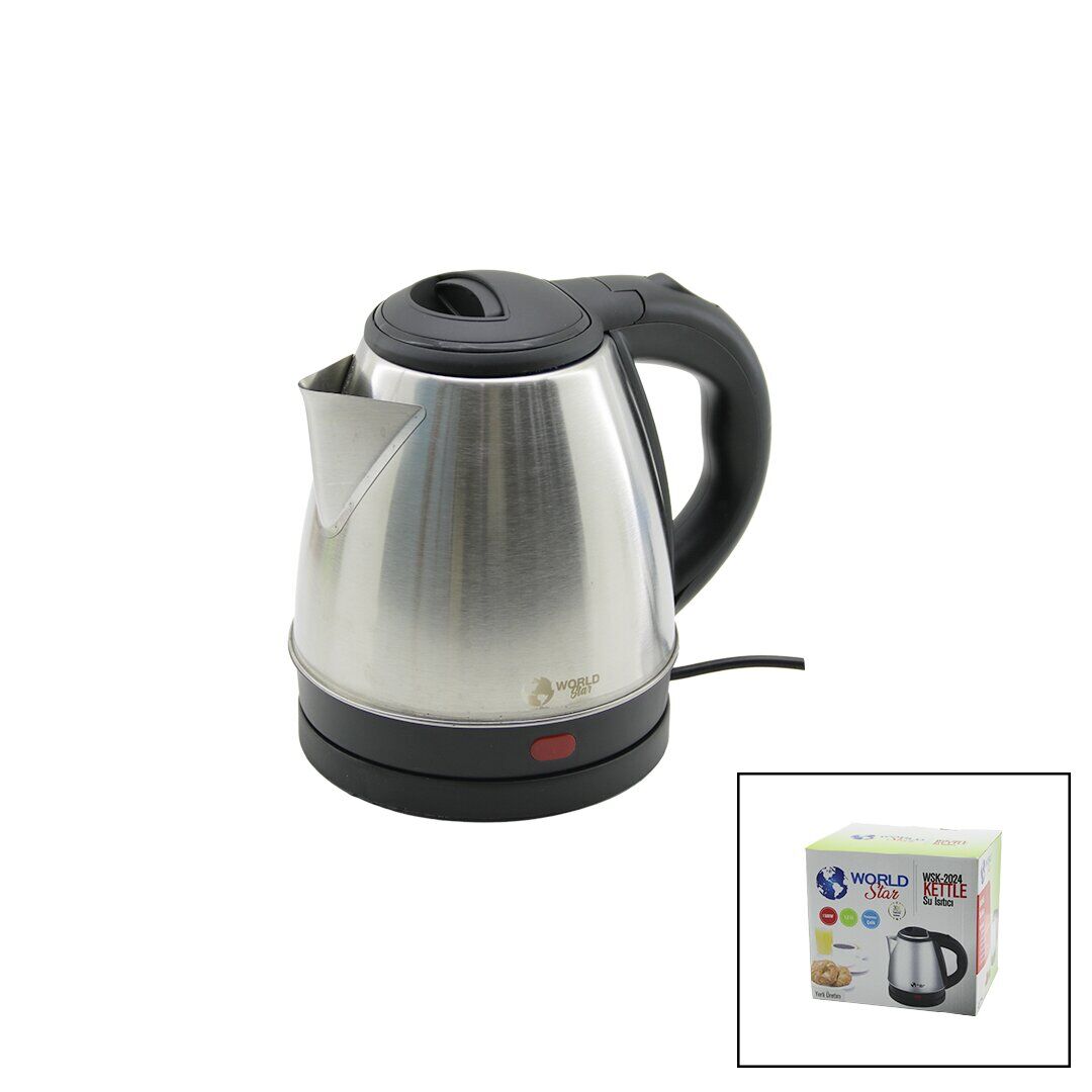WORLD STAR WSK-2024 ( 1500W ) ( 1.2LT ) ( PASLANMAZ ÇELİK ) KETTLE SU ISITICI ( OTEL TİPİ )*12