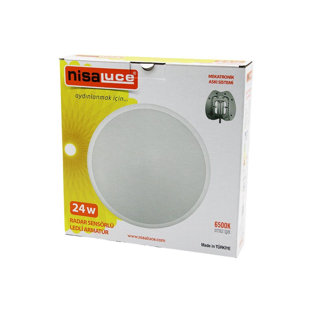 NİSALUCE EAMP-106/B (24W) (RADAR SENSÖRLÜ) LEDLİ ARMATÜR (BEYAZ ÇERÇEVE) (MEKATRONİK ASKI SİSTEMİ) (6500K & 2160Lm)*20
