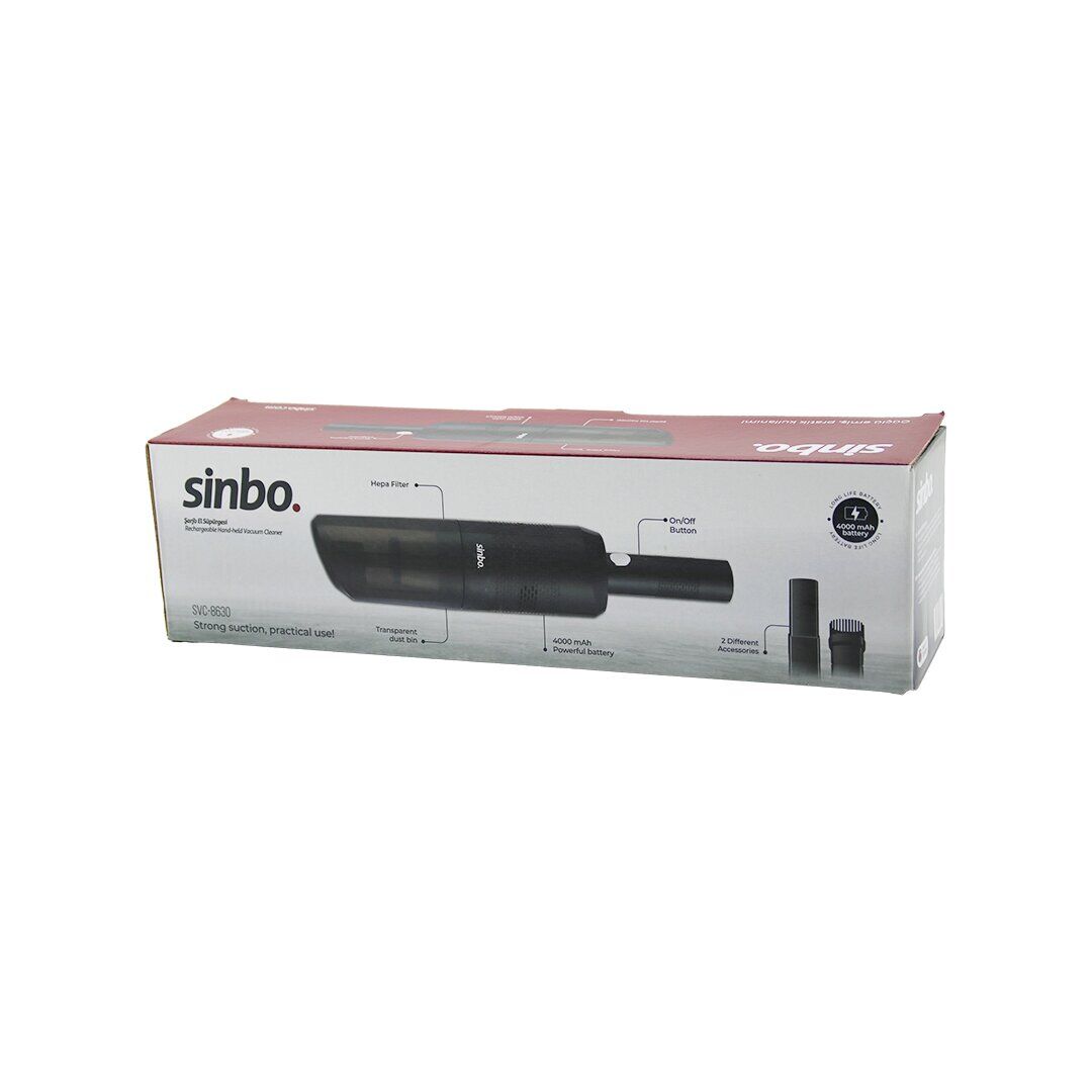 SİNBO SVC-8630 ( OTO-ARAÇ ) EL TİPİ SÜPÜRGE ( ÇAKMAKLIK ŞARJLI )( MİNİ & TAŞINABİLİR )( HEPA FİLTRE & 2 BAŞLIK & 4000mAH BATARYA) *12