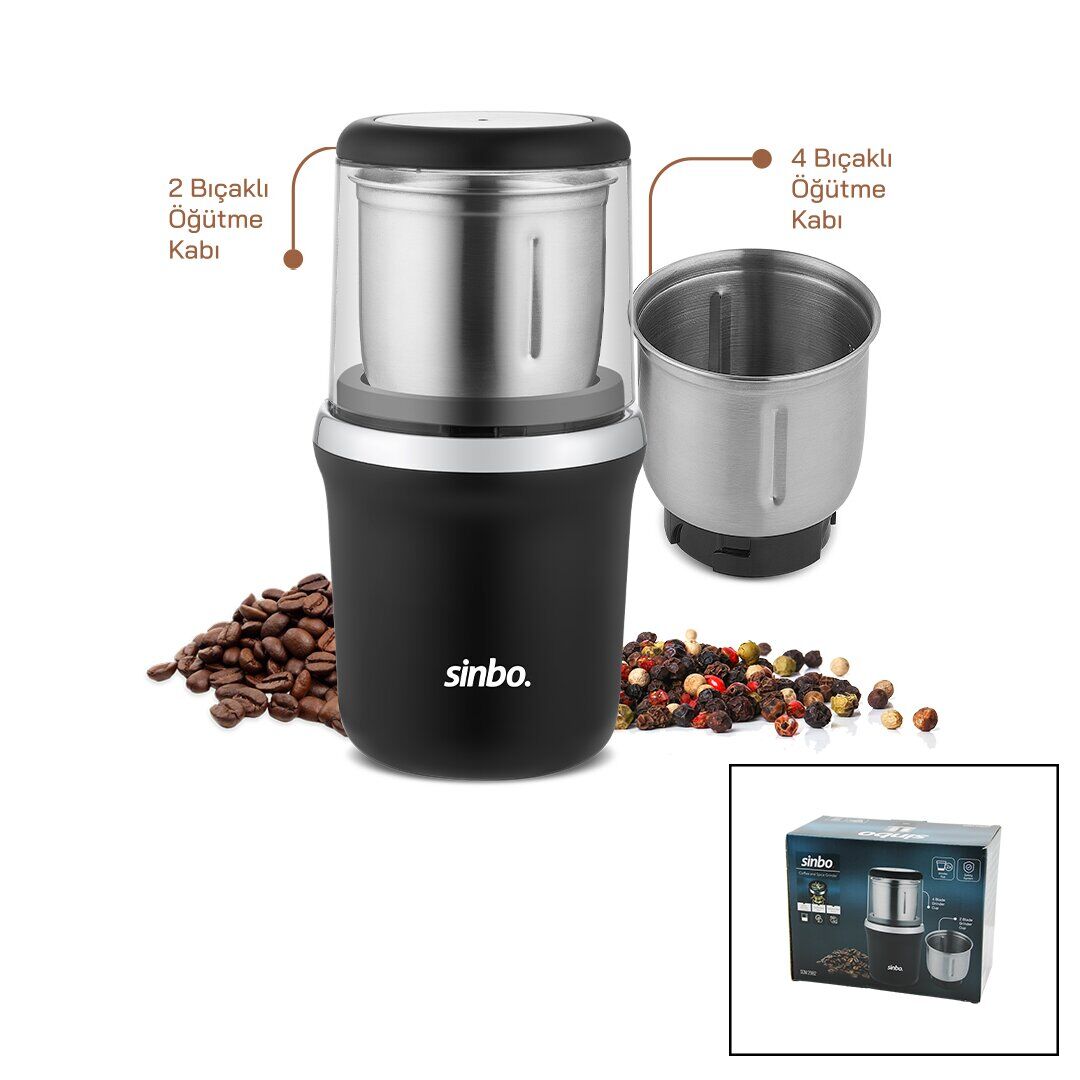 SİNBO SCM-2982 ( KROM ) (ELEKTRİKLİ) KAHVE & BAHARAT ÖĞÜTÜCÜ MAKİNE (2PCS ÇELİK ÖĞÜTME HAZNE=2 BIÇAKLI & 4 BIÇAKLI) (100GR HAZNE) (200W)*4