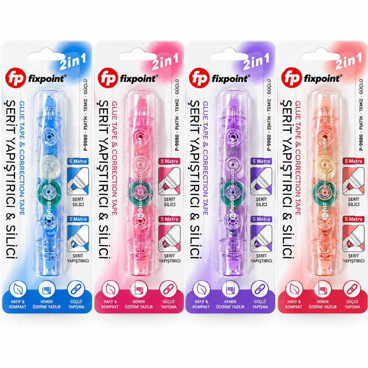 FİXPOİNT P-9890 ( 2İN1 ) ŞERİT YAPIŞTIRICI & DAKSİL SİLİCİ ( 5MMX5MT )*12X24