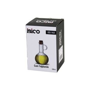 İBİCO İ22-142 ( MİNİ ) ( CAM ) YAĞDANLIK ( ÇİZGİLİ DESEN ) ( 300ML ) ( AHŞAP BAMBU MANTAR TIPA )*48