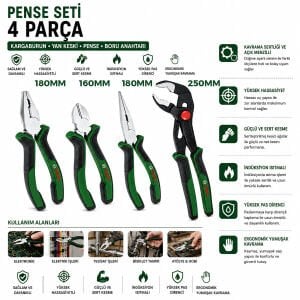 BOSCH-1 600 A02 W7K ( 621 ) ( 4PCS ) PENSE SETİ ( 10'' PAPAĞAN PENSE & 7'' PENSE - 6'' YAN KESKİ - 7'' KARGABURNU ) ( 60 ± KESME SERTLİK )*1