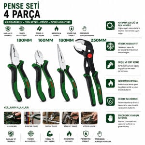 BOSCH-1 600 A02 W7K ( 621 ) ( 4PCS ) PENSE SETİ ( 10'' PAPAĞAN PENSE & 7'' PENSE - 6'' YAN KESKİ - 7'' KARGABURNU ) ( 60 ± KESME SERTLİK )*6