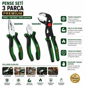 BOSCH-1 600 A02 W7J ( 427 )( 3PCS ) PREMIUM PENSE SETİ ( 10'' PAPAĞAN PENSE & 7'' PENSE - 6'' YAN KESKİ ) ( 60 ± KESME SERTLİK )*6