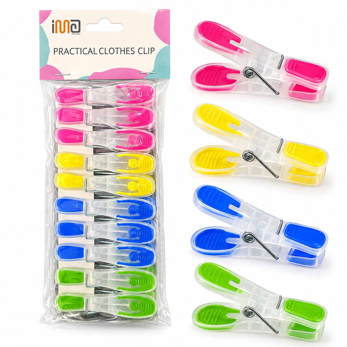 İM@-6230 ( 10PCS ) ( RENKLİ SİLİKON AĞIZ & BAS-AÇ ) ( ŞEFFAF PLASTİK ) MANDAL*144