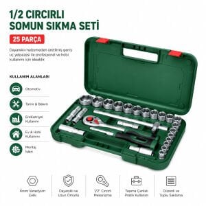 BOSCH-1 600 A02 Z9F ( 532 ) ( 25PCS ) (1/2'') ( LOKMA & 6GEN ANAHTAR & LOKMA UÇ & BUJİ LOKMA & MAFSAL & UZATMA KOL & CIRCIR KOLU) SET (PLASTİK ÇANTALI)*1