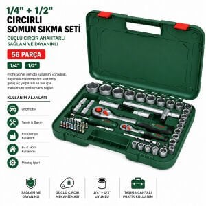BOSCH-1 600 A02 Z9G ( 531 ) ( 56PCS ) (1/2'' & 1/4'') ( LOKMA & 6GEN ANAHTAR & LOKMA UÇ & BUJİ LOKMA & MAFSAL & UZATMA KOL & CIRCIR KOLU) SET (PLASTİK ÇANTALI)*1