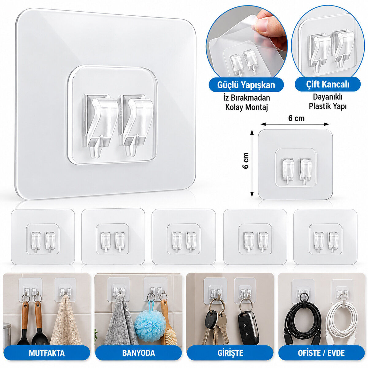 ENFA ENF-764  ASKI ( ÇİFT KANCALI PLASTİK ) ASKI ( ŞEFFAF PVC YAPIŞKANLI MONTAJ )*100X50