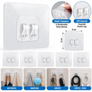 ENFA ENF-764  ASKI ( ÇİFT KANCALI PLASTİK ) ASKI ( ŞEFFAF PVC YAPIŞKANLI MONTAJ )*100X50