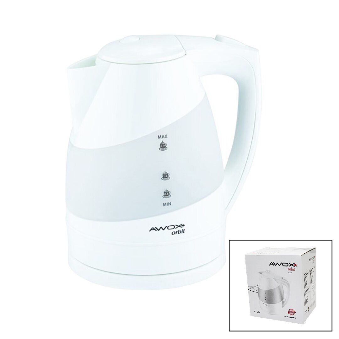 AWOX (BEYAZ) (ORBİT) (PLASTİK) KETTLE SU ISITICISI (1.7LT) (2000W) (360° & LEDLİ ŞEFFAF GÖVDE) (GİZLİ REZİSTANS) (KİLİTLİ KAPAK)*16
