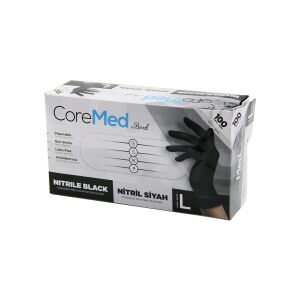 COREMED & BİMEL ( L ) (SİYAH ) ( PUDRASIZ ) ( NİTRİL ) MUAYENE ELDİVENİ ( 100LÜ )*1X20