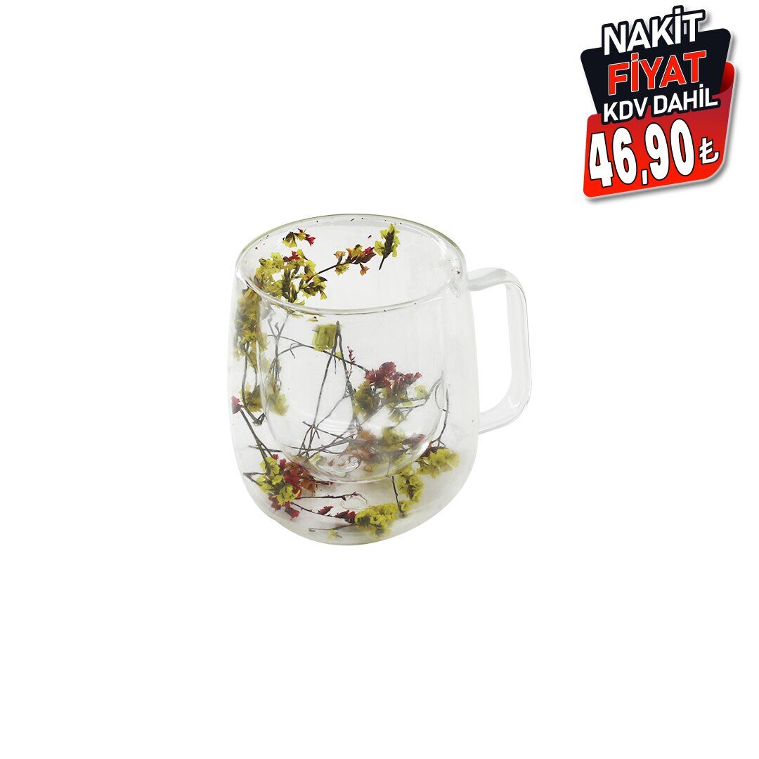 SDR-A3 ( 350ML & KULPLU ) ( ÇİFT CİDARLI & ÇİÇEKLİ ) CAM BARDAK*100=K