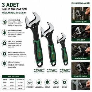 BOSCH-1 600 A03 9HR ( 527 ) ( 3PCS ) İNGİLİZ ANAHTAR & KURBAĞACIK SETİ ( 6''-8''-10'' & 150-200-250MM )*1
