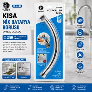 TUDOR TDR-283 ( KUĞU ) ( EVYE & LAVABO ) KISA MİX BATARYA BORUSU ( KROM KAPLAMA & VAKUMLU & SÜZGEÇLİ UÇ)*100