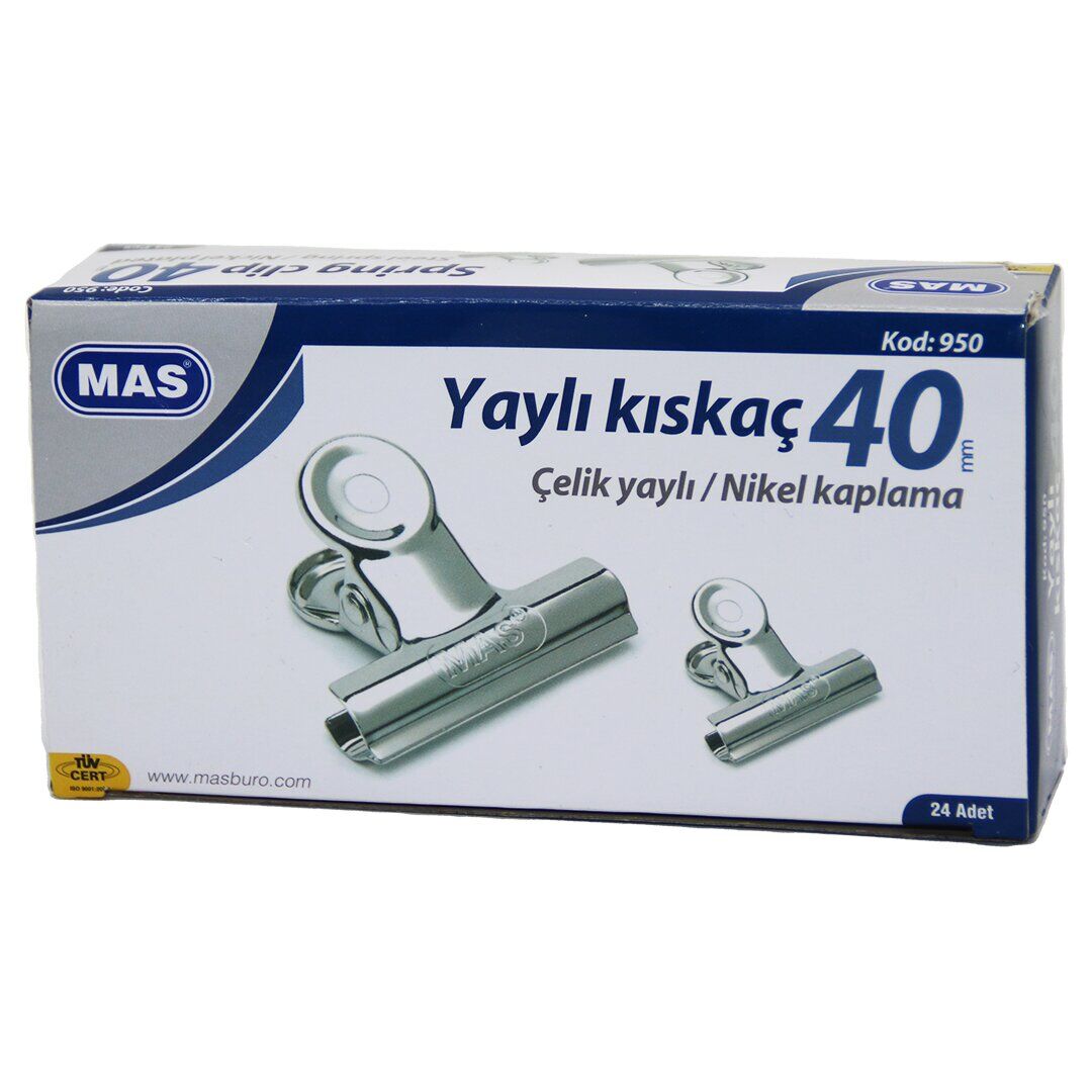 MAS-950 ( YAYLI ) ( 40 MM ) ÇELİK METAL KISKAÇ ( 24PCS ) KAĞIT CİLT KISKACI*1X32