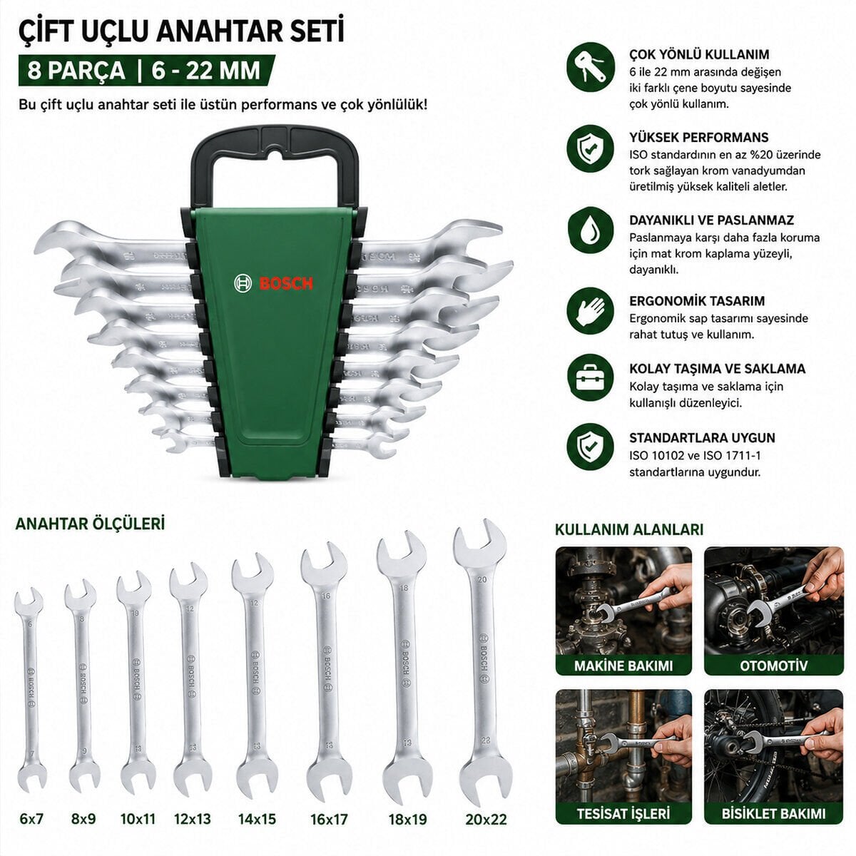 BOSCH-1 600 A03 HM8 ( 531 ) ( 8PCS ) AĞZI AÇIK ANAHTAR SETİ ( 6/7 - 8/9 - 10/11 - 12/13 - 14/15 - 16/17 - 18/19 - 20/22 )*1
