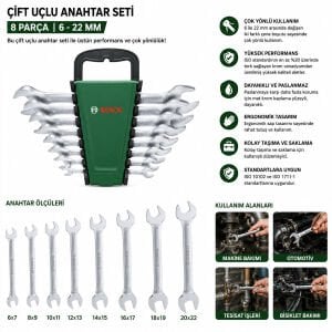 BOSCH-1 600 A03 HM8 ( 531 ) ( 8PCS ) AĞZI AÇIK ANAHTAR SETİ ( 6/7 - 8/9 - 10/11 - 12/13 - 14/15 - 16/17 - 18/19 - 20/22 )*1