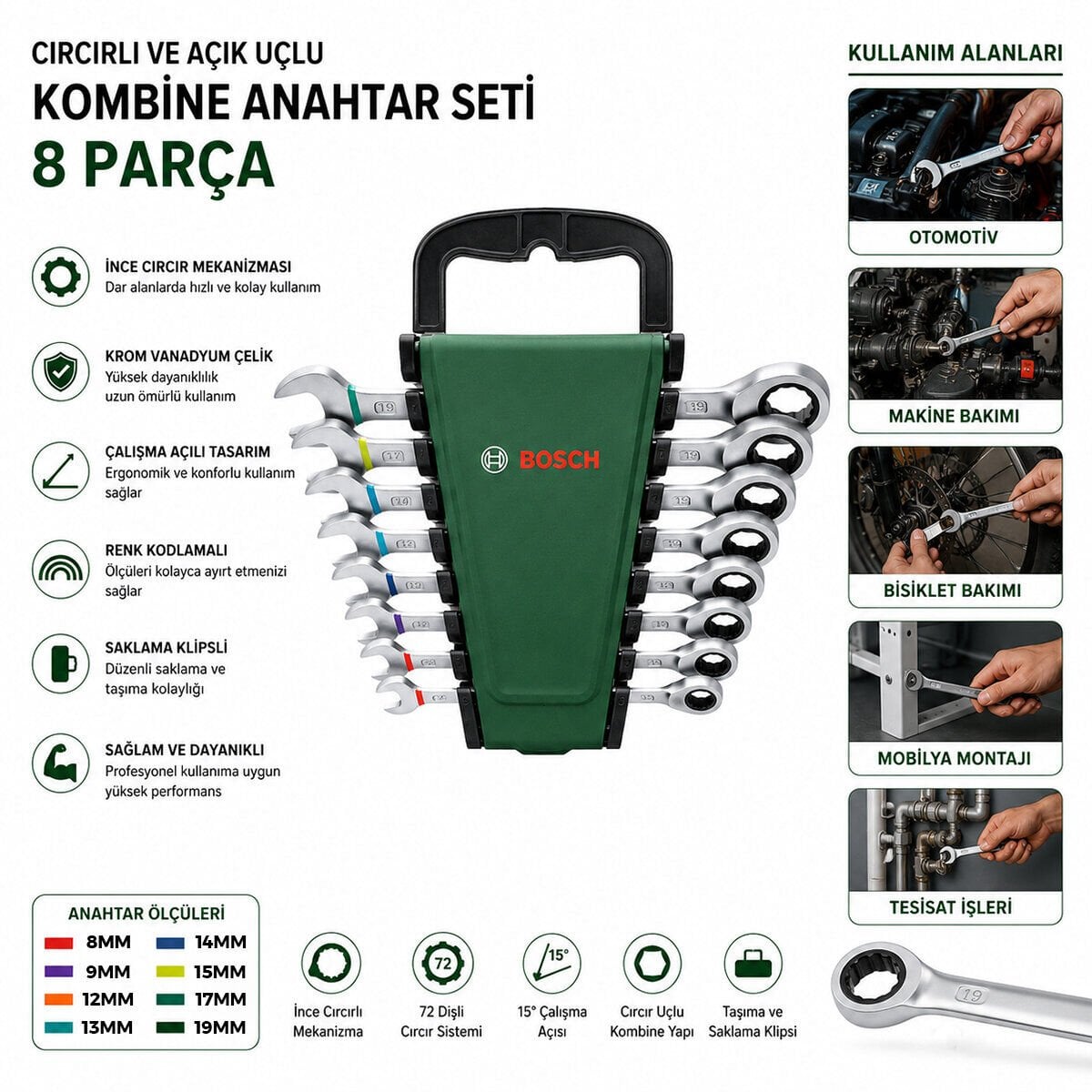 BOSCH-1 600 A02 7PS ( 530 ) ( 8PCS ) ( KOMBİNE ) ( 8-19MM ) ANAHTAR TAKIMI SET ( PLASTİK STAND & TAŞIMA APARATLI )*1