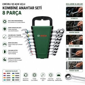 BOSCH-1 600 A02 7PS ( 530 ) ( 8PCS ) ( KOMBİNE ) ( 8-19MM ) ANAHTAR TAKIMI SET ( PLASTİK STAND & TAŞIMA APARATLI )*1