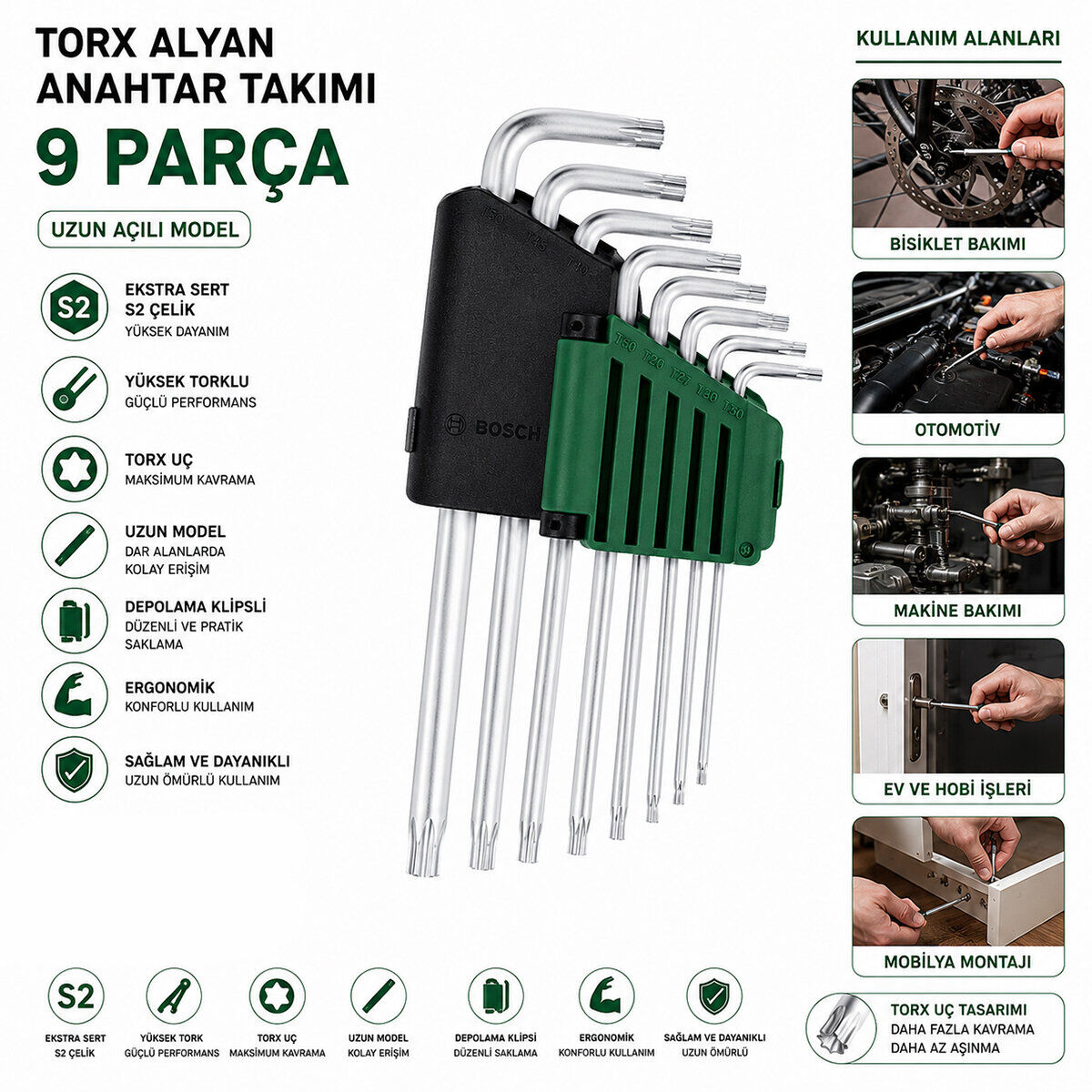 BOSCH-1 600 A02 Z9C ( 429 ) ( 9PCS ) ( KROM ) ( UZUN & YILDIZ ) ALYAN ( ALLEN ) ANAHTAR TAKIMI*6X1