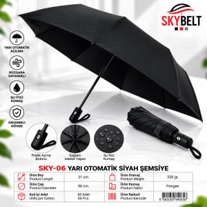 SKYBELT SKY-06 ( ERKEK ) ( YARI OTOMATİK ) ŞEMSİYE ( SİYAH ) ( 8 TELLİ )*12X5