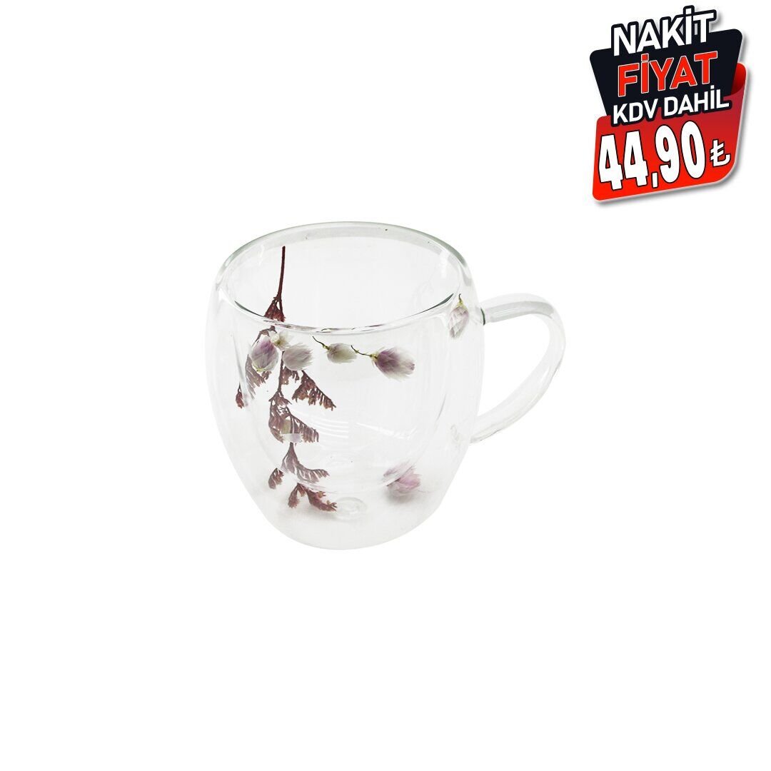 SDR-B1 ( 250ML & KULPLU ) ( ÇİFT CİDARLI & ÇİÇEKLİ ) CAM BARDAK*100=K