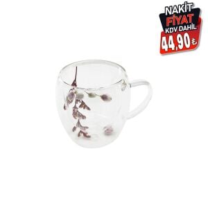 SDR-B1 ( 250ML & KULPLU ) ( ÇİFT CİDARLI & ÇİÇEKLİ ) CAM BARDAK*100=K