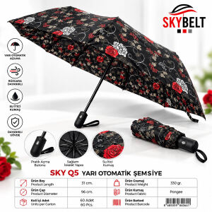 SKYBELT SKY-05 ( BAYAN ) ( YARI OTOMATİK ) ŞEMSİYE ( RENKLİ DESENLİ ) ( 8 TELLİ )*12X5