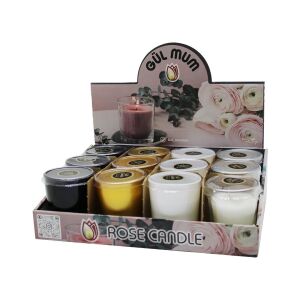 GÜL CANDLE RENKLİ ( CAM BARDAK ) KOKULU MUM*12X4