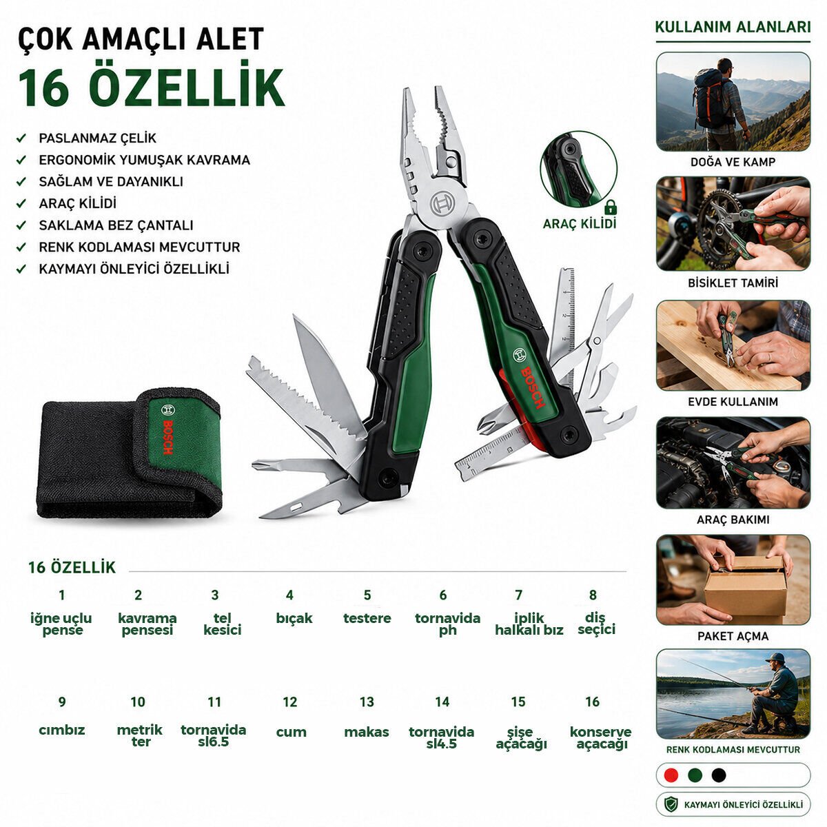 BOSCH-1 600 A02 Z98 ( 529 ) ÇOK AMAÇLI PENSE SET ÇANTALI ( 16 FARKLI KULLANIM )*6X1