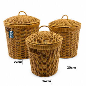 İBİCO İ22-204 ( 3 BOY ) ( YUVARLAK ) ( METAL İSKELET ) PLS.HASIR ORGANİZER SEPET (KAPAKLI) (15X20X26 & 17.5X23X31 & 21.5X26.5X34CM)*6=K