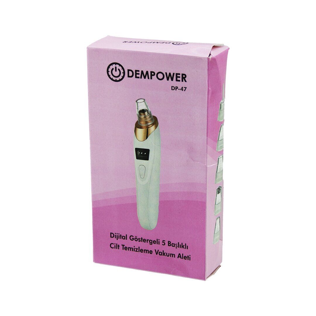 DEMPOWER DP-47 CİLT BAKIM ALETİ (VAKUM) (AKNE& GÖZENEK& SİYAH NOKTA TEMİZLEME) (USB ŞARJ & 5BAŞLIK) (DİJİTAL G.& 3KADEME HIZ)*100