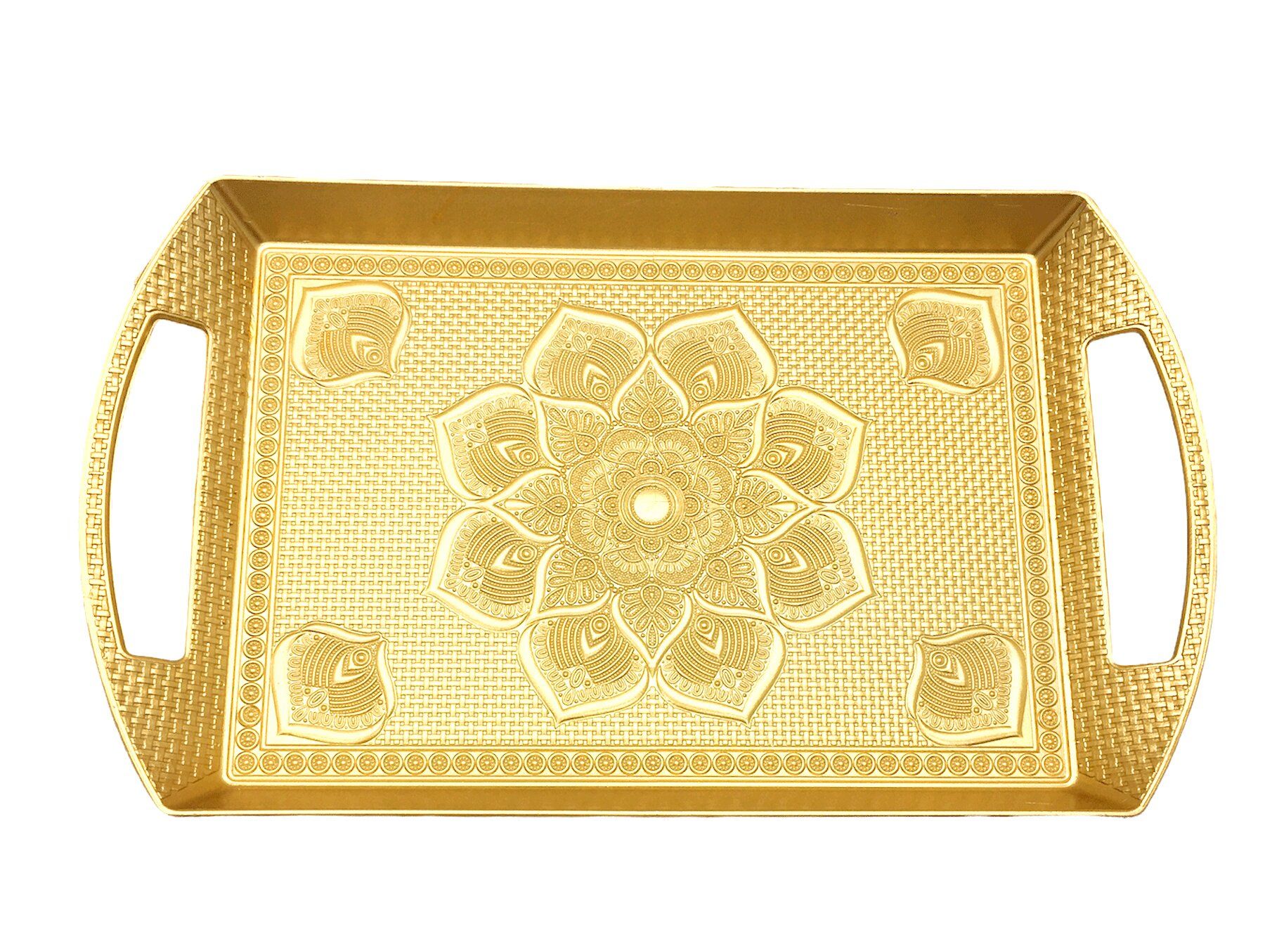 MENNUR MNR-0273 ( KULPLU DİKDÖRTGEN ) ( GOLD ) SUNUM TEPSİ PLASTİK*84