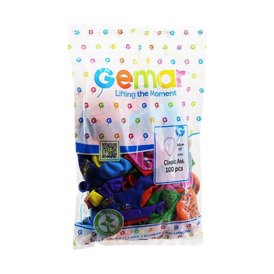 GEMAR CLASSİC ASS. GD-90 ( 10'' & 26CM ) ( KARIŞIK RENKLİ BASKILI ) BALON*1X100