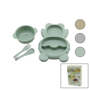 QLUX BSF-00982 BLW SET NO-3 (4PCS) (AYICIK MODEL=3 BÖLME+KASE+KAŞIK+ÇATAL) BEBEK BESLENME SET (500ML+400ML)(RENKLİ PLS)*12=K
